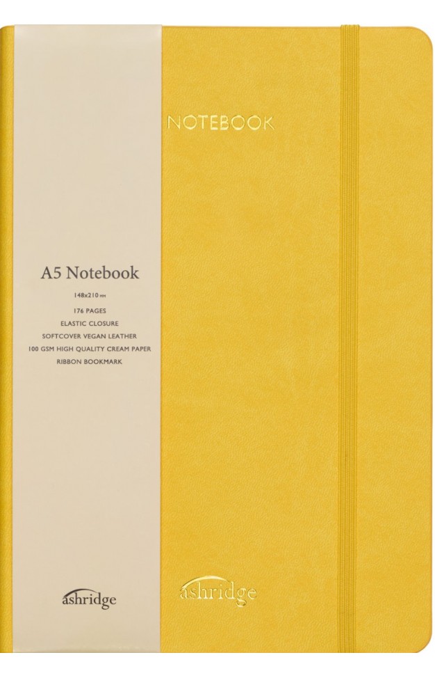Z  Ashridge A5 PU Rainbow Edge Lined Notebook  Yellow  